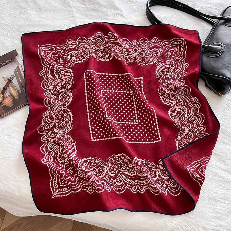 2025 autumn and winter new silk wool shawl retro fashion silk wool square scarf double-sided versatile silk wool silk scarf women 65cm