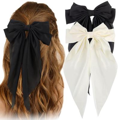 2 Stück/Set Elegante Schleife Haarspange Damenmode Solide Schleife Satin Haarspange Haarspangen Mädchen Pferdeschwanz-Clip Haarschmuck