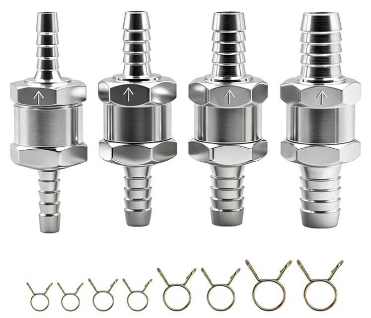 Gasoline & Diesel Fuel Pump One-Way Check Valve, Aluminum Alloy, Sizes 4/6/8/10mm, for Car & Boat Hand Oil Pump Accessories.