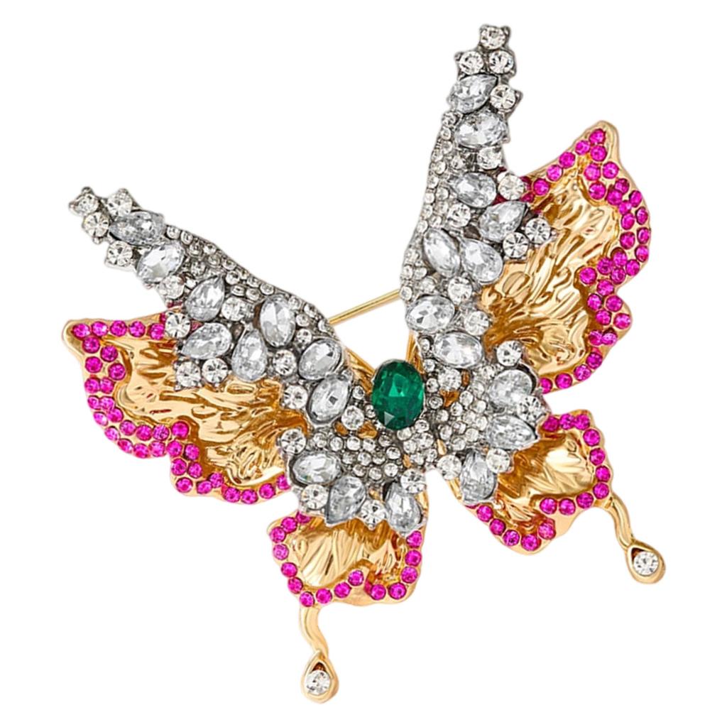 Versatile Double Wing Rhinestones Butterfly Lapel Pin Stainless Alloy Brooch Charm For Dresses Coats And Blouses