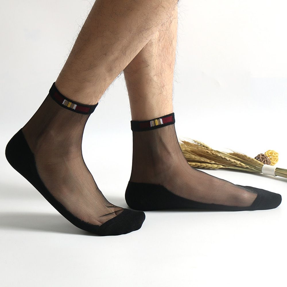 Summer Men Transparent Glass Silk Ultra-Thin Cotton Short Crew Short Socks Invisible Socks