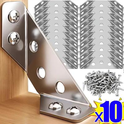 10/1Sets Universal Stainless Steel Corner Bracket Furniture Corner Connector Cabinet Table Chair Drawer Corner Brace with Screw