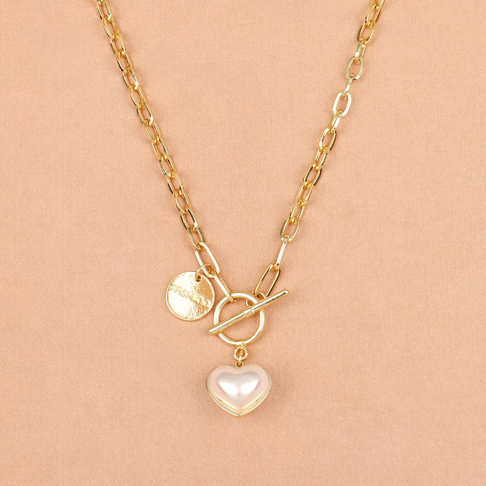 Francouzský Retro Perlový Přívěsek Srdce Klíční Kost Náhrdelník - Elegantní, Nišový Design