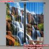 2pcs Waterfall Landscape Curtains 2D Flat Digital Printing  Nature Scene with Blue White Falls On Red Brown Rocks for Living Room
