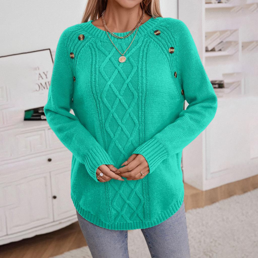 Women's Fashion Casual Long Sleeve Solid Color Half Button Women's Pullover Retro Loose Knit Sweater