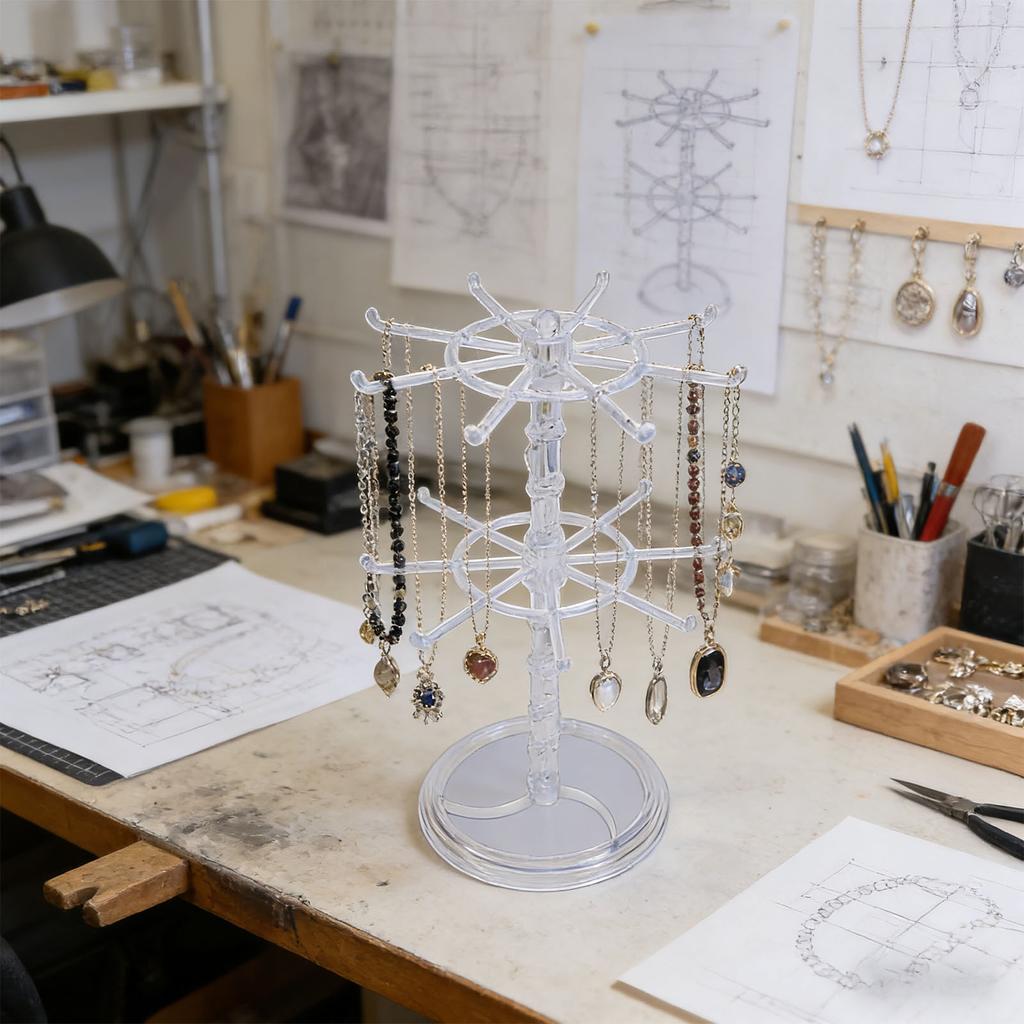 2 Tier Rotating Jewelry Display Stand Necklace Bracelet Ear s  s Watches Keychains Holder   Acrylic Jewelry  