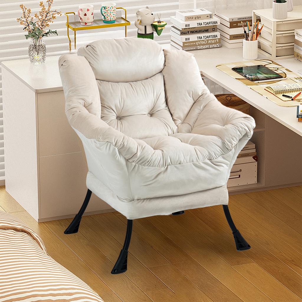 Lazy Chair, Relaxing Chair with Metal Frame and a Side Pocket, Simple Style Comfy Chairs for Bedrooms Living Room Balcony
