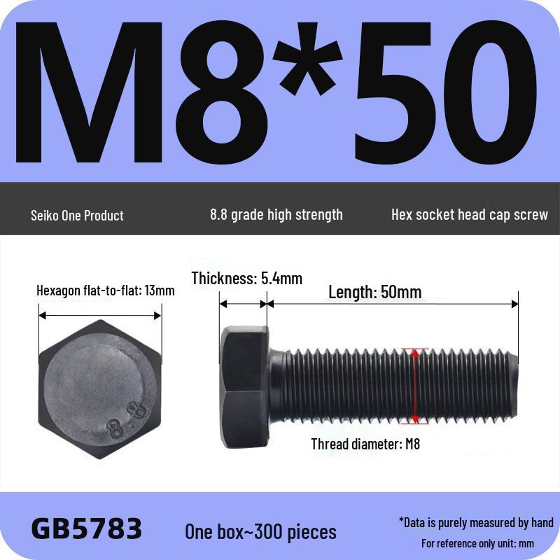 Black High-Strength Grade 8.8 Hex Bolt Screw Set (M4-M12)