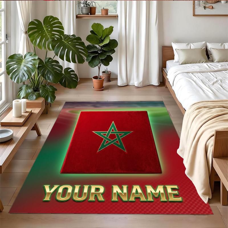 Crystal Velvet Rug Custom Name Text, Soft Non Slip Floor Mat Home DecorMorocco Football