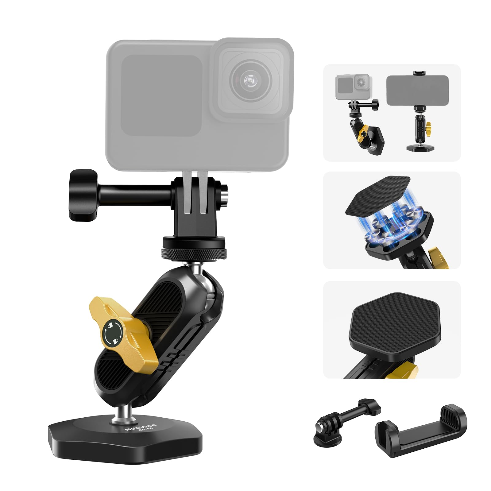 

NEEWER Magnetic Mount Car Mount for Action with Magnetic Arm Holder Attachment Magnetic Mount Compatible with GoPro Hero 13 12 11 10 Go Pro Max DJI
