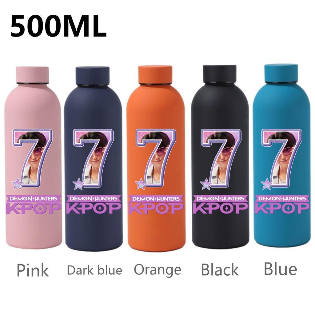 500ML KPop Demon Hunters Sport Leak Proof Stainless Steel Insulated Mug Water Cup Letter Number Cartoon Print Birthday Gifts