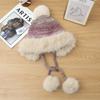Winter hat women's retro knitted hat fleece thickened ear protection cold wool hat cute rabbit hairball thermal hat