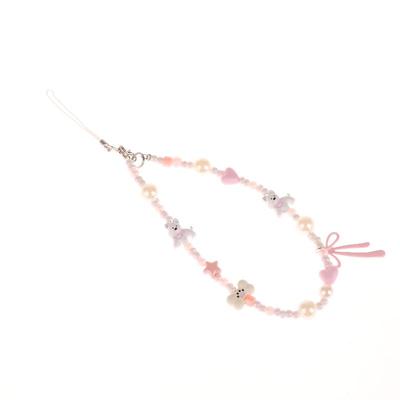 Y2K Mignon Chiot Rose Chaîne de Téléphone à Perles Dessin Animé Chien West Highland Lanière de Téléphone Bracelet Porte-Clés Cordon de Suspension Universel
