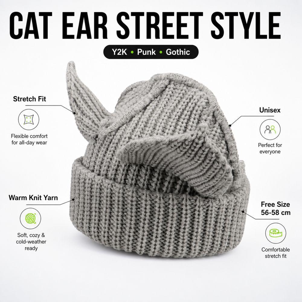 Stretchable Knit Cat Ear Beanie Yarn Striped Beanie Gifts Knitted Beanie Hat  Women and Men