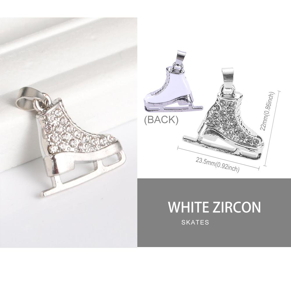 Rhinestone Ice Skating Charm for Necklace Bracelet Keychain Jewelry Making Metal White Enamel Pendants Accessories