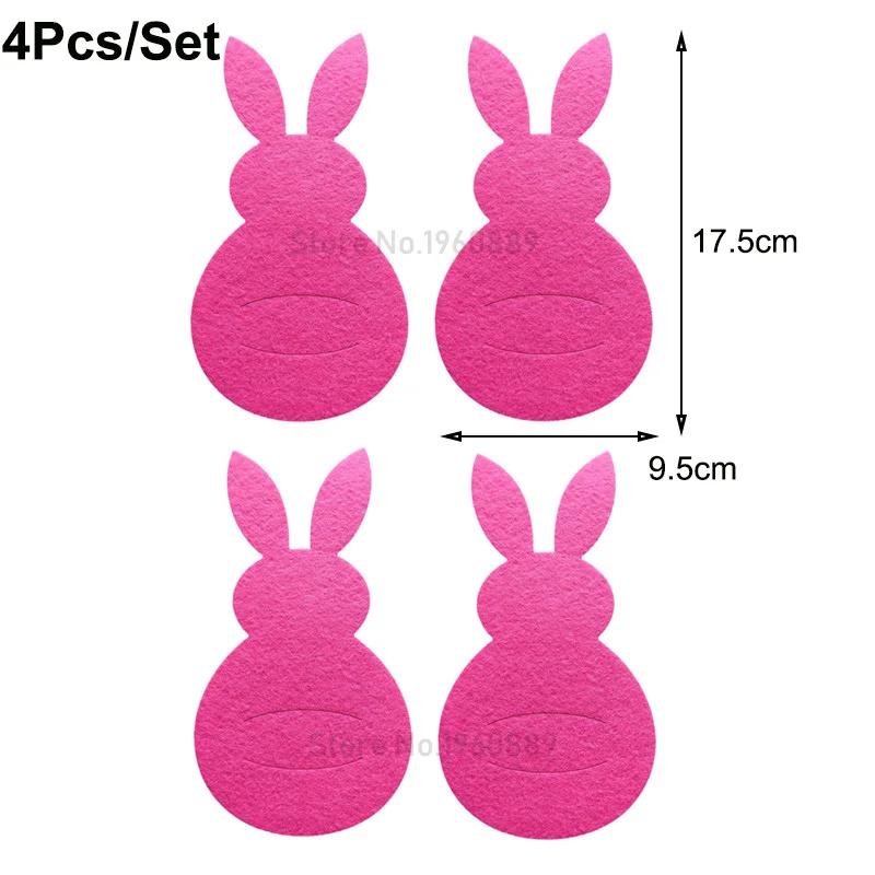 4 st Kanin Bestickhållare Påse Påskhare Bestickskydd Kniv Gaffel Påsar Glad Påsk Festdekoration Bordsservis Tillbehör