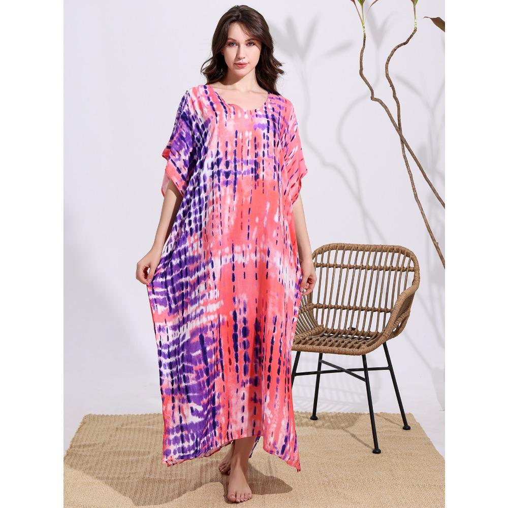 Plus Size Boho Kaftan Dress, Women's Plus Maxi Cover Up Dress