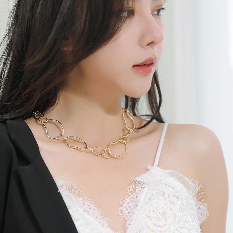 Popular Fashion, Simple, Irregular Geometric Pattern, Circular Chain, Metal Style Collarbone Necklace, Neck Chain for Women
