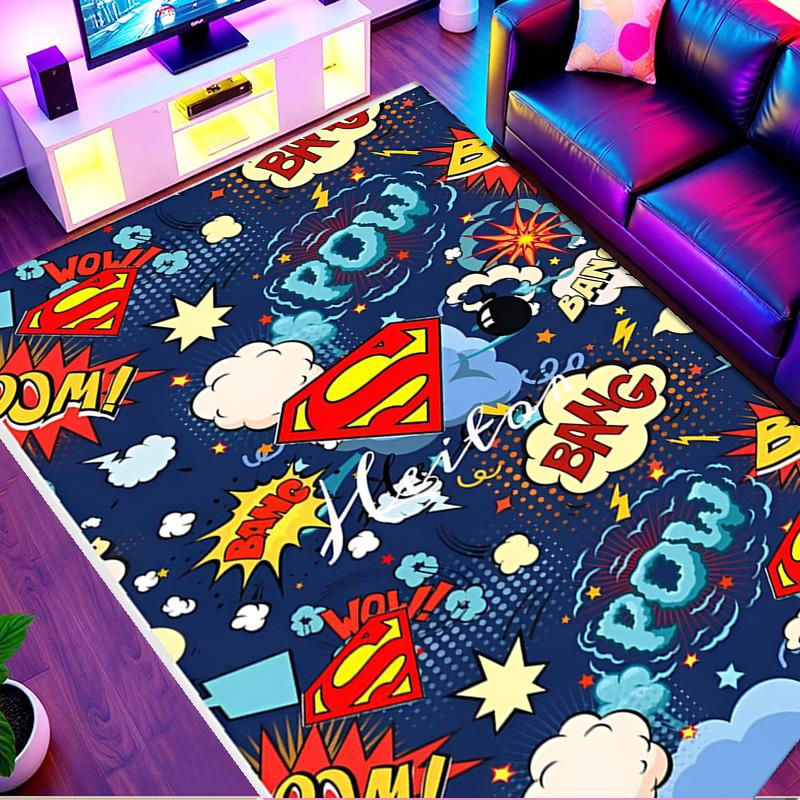 Superman Print Rug, Washable Floor Carpet, For Entryway Dorm Laundry Room Office Study, Home Decor Birthday Christmas Gift