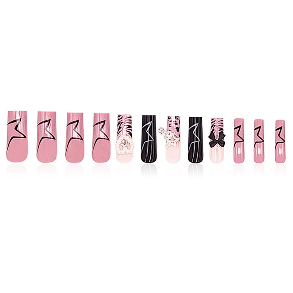 Pink Black False Nails with Star Printed Charming Comfortable To Wear Manicure Nails for Women and Girl Nail Salon