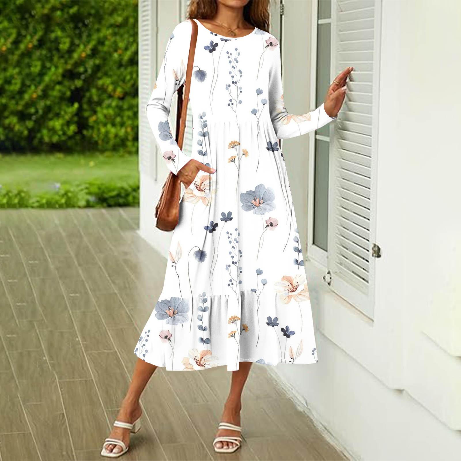 

Женское повседневное платье с принтом, весна-осень, карман, круглый вырез, длинные рукава, платья XL