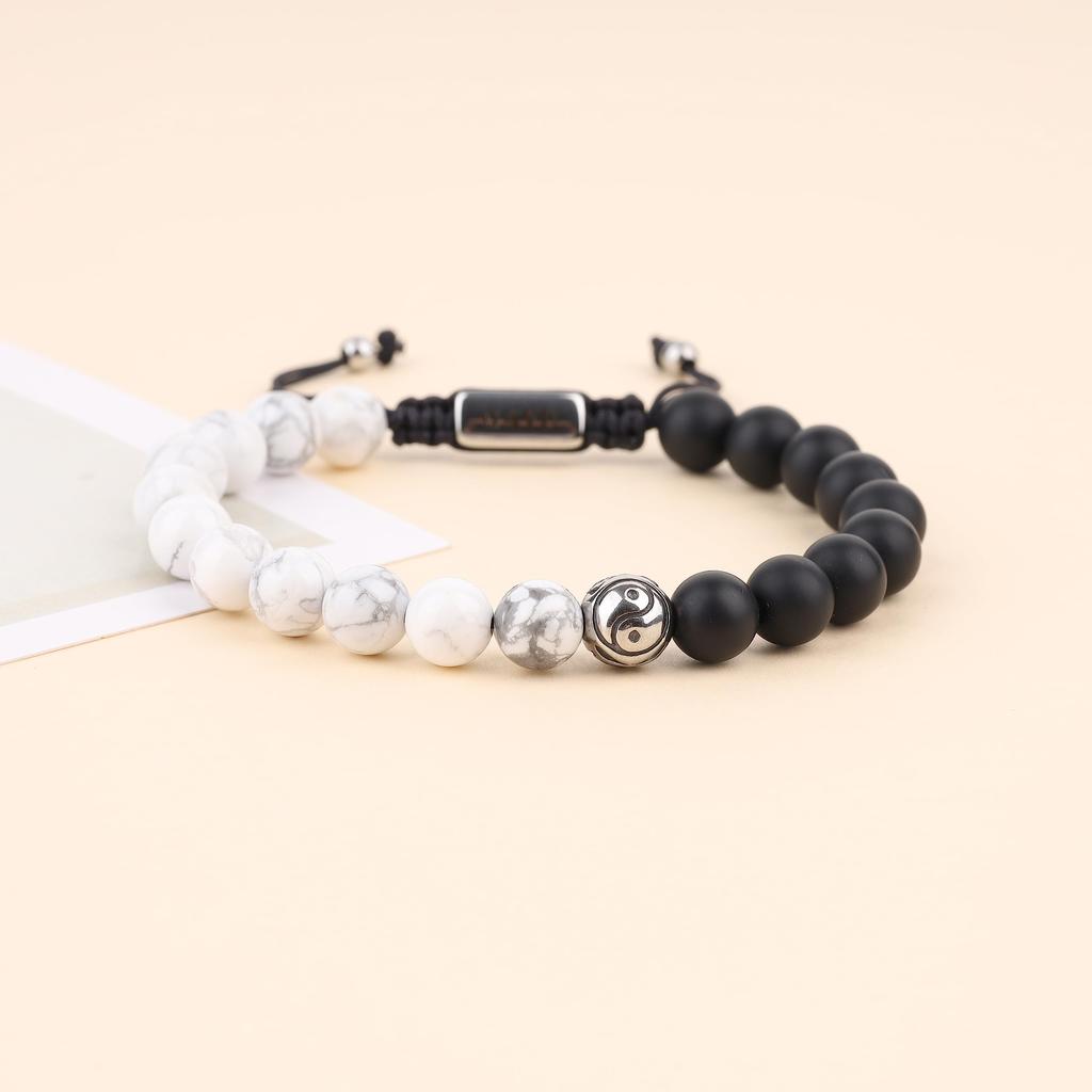 GAVU Howlite Matte Onyx Yin Yang Power Stone Bracelet for Men