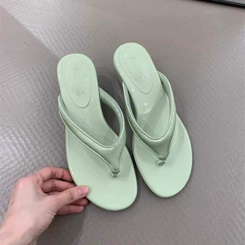 Slope Heel Sandals Summer New Round Head Toe Suede Leopard Soft Sole Anti-slip Wear-resistant Medium Heel Slippers