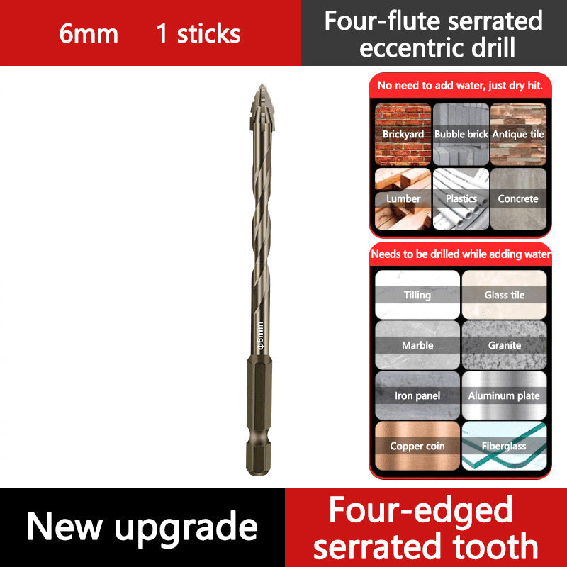 New Four-Flute Serrated Eccentric Drill Bit 6/8/10/12mm Efficient Drill Bits Tile Ceramic Punching Rock Slab Offset DrillingTool