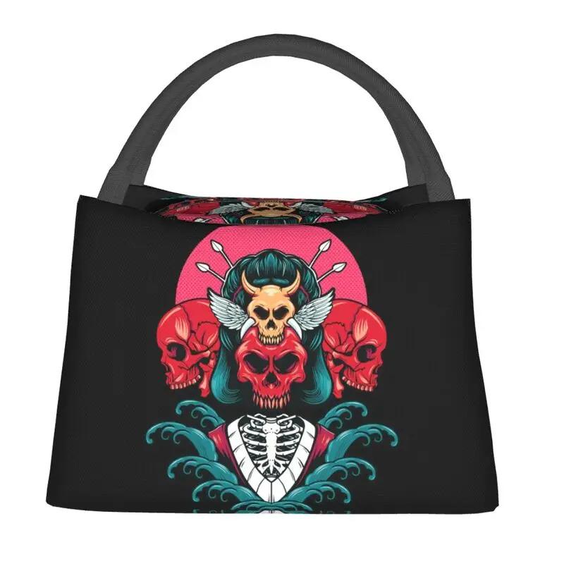 Day Of The Dead Kitten Cat Sugar Skull Thermal Insulated Lunch Bags Women Mexican Halloween Floral Lunch Container for Food Box