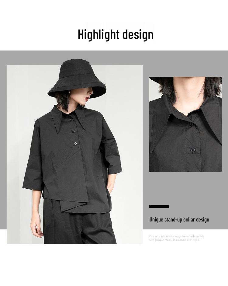 Hong Kong Style Trendy Irregular Three-Quarter Sleeve Women's Blouse - Loose Casual Spring/Summer Shirt