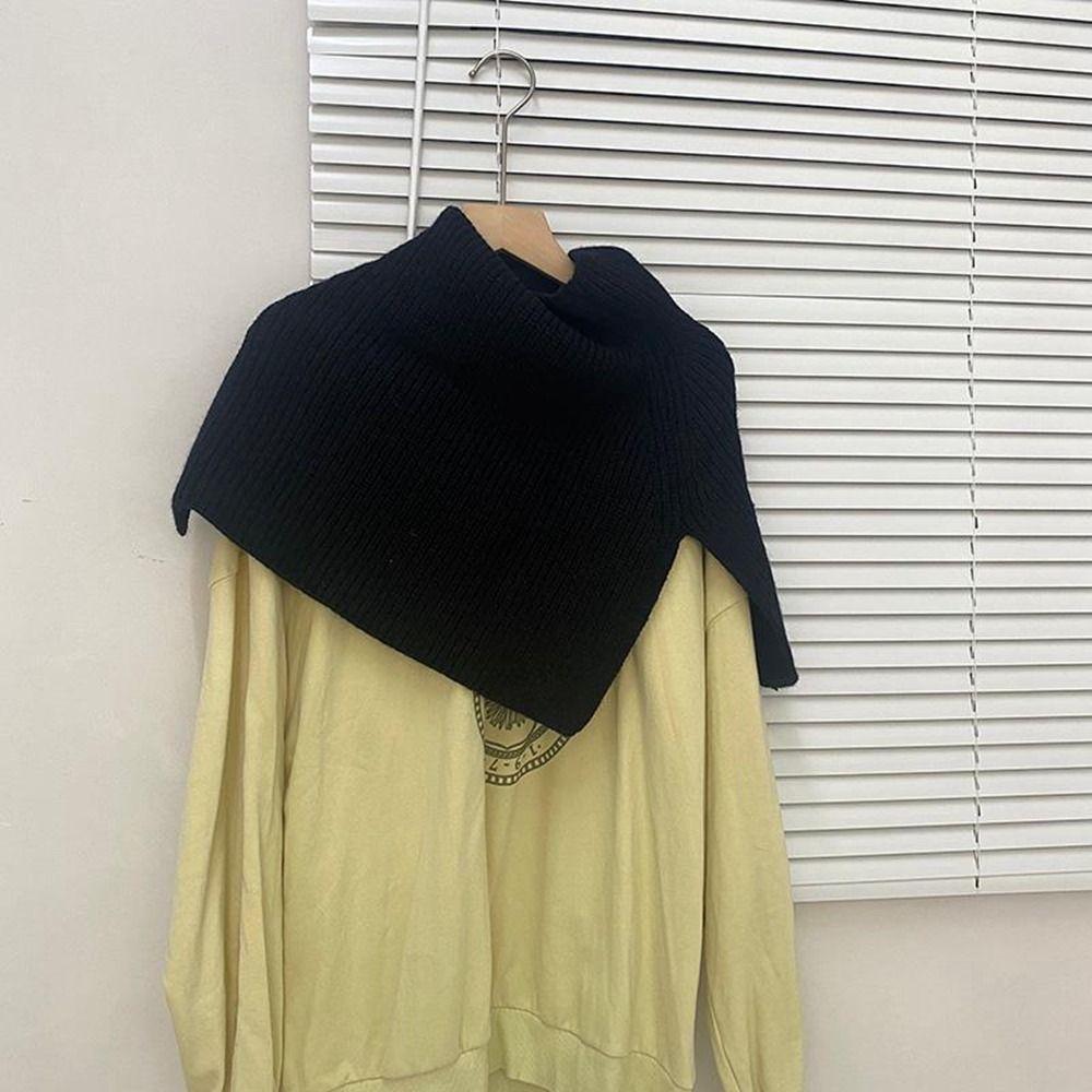 High Collar Women Scarf Accessories Solid Color Wraps Knitted Cape Knitted Shawl Female Wool Scarf