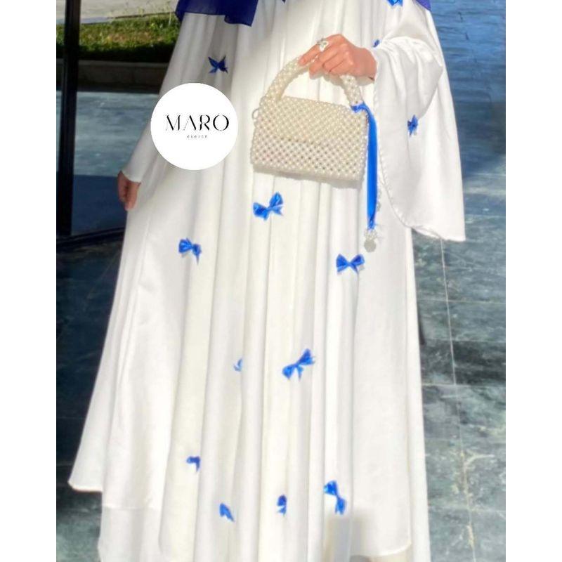 

Middle East Dubai New Fashion Casual Loose Bow Embroidered Robe Long dress Belted Dress Robe Blue Bows One size