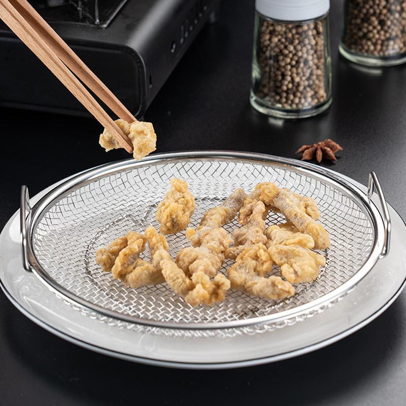 Frying Oil Drain Rack Stainless Steel Mesh Filtering Basket with Tray Oil Drip Filter Air Fryer Accessories Kitchen Draining