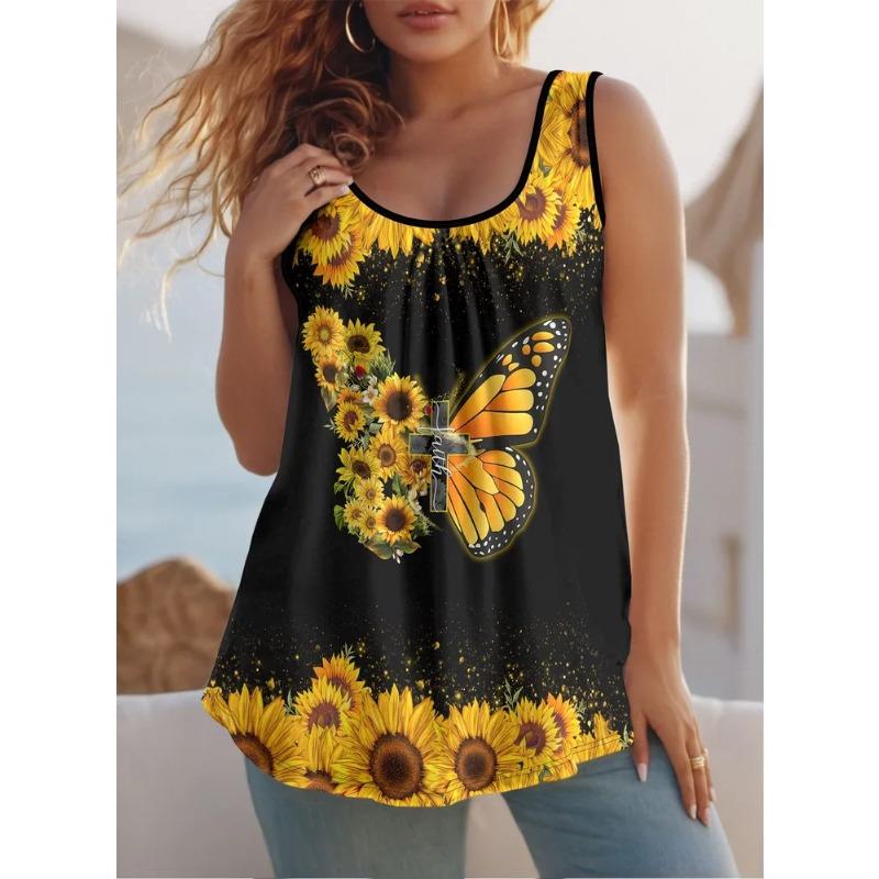 Summer Creative Colorful Beautiful Butterfly Print Women's Sleeveless Vest Casual Loose Fashionable Comfortable Vest