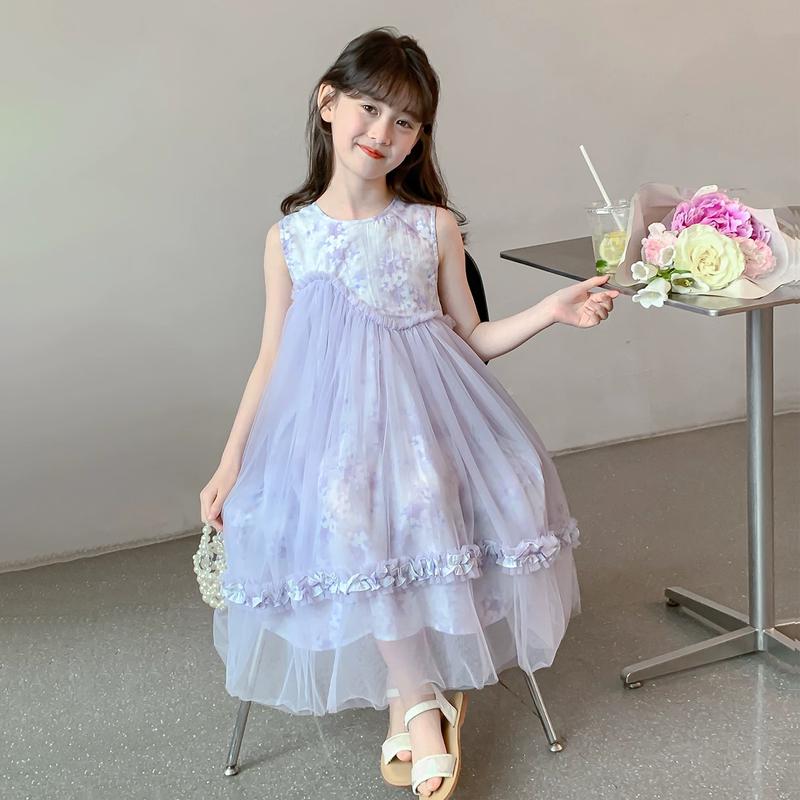 Girls' Summer Floral Lace Princess Dress