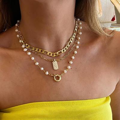 Czeski Vintage złoty kolor warstwowy naszyjnik kobiety gwiazda księżyc cyrkon naszyjnik biżuteria prezent