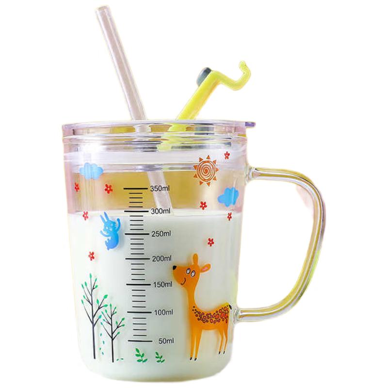 Weimingnuo Kids Borosilicate Glass Straw Cup with Scale