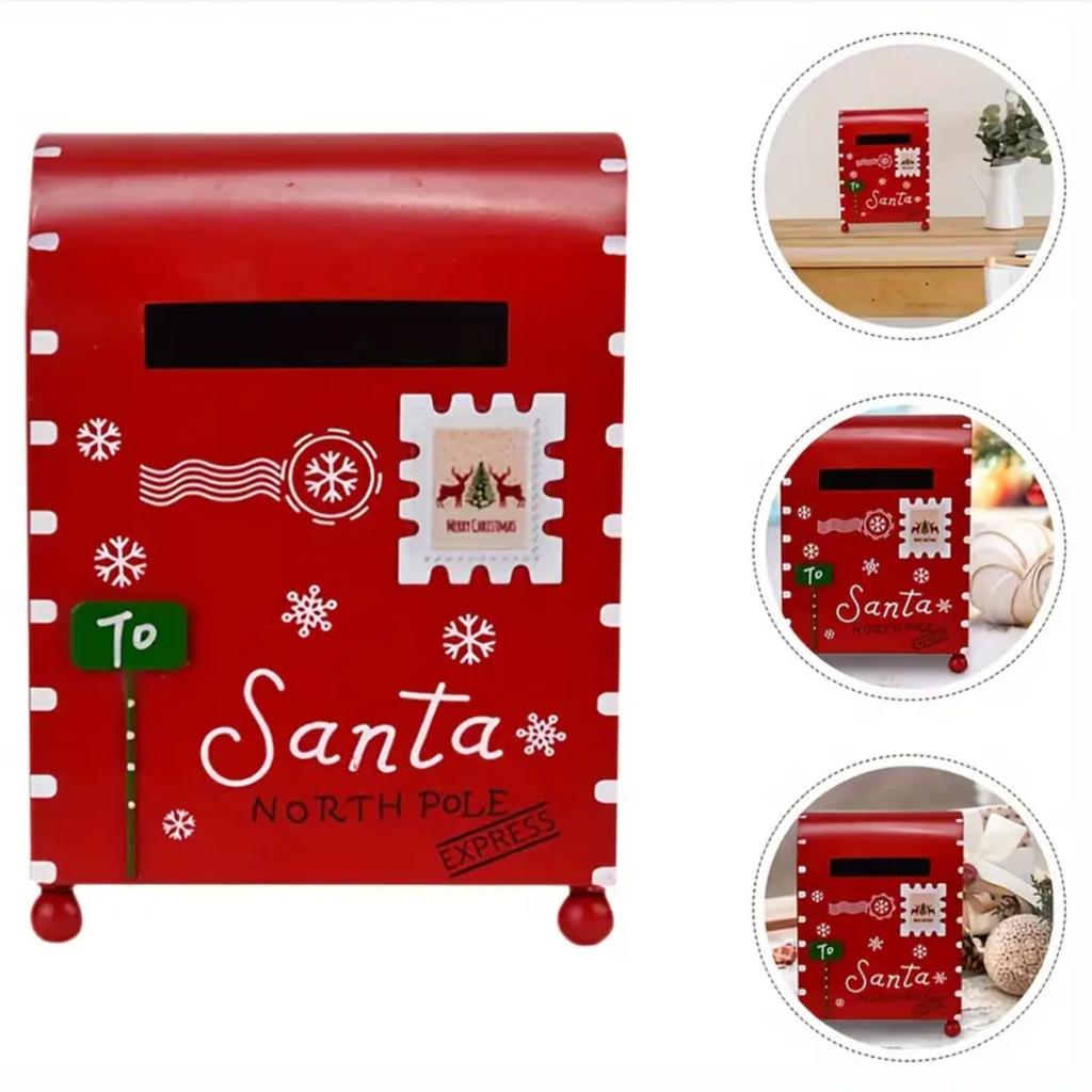 Christmas Mailbox For Letters To Santa, Festive Outdoor Metal Holiday Mail Letter Collector, North Pole Express Decorative Mailbox