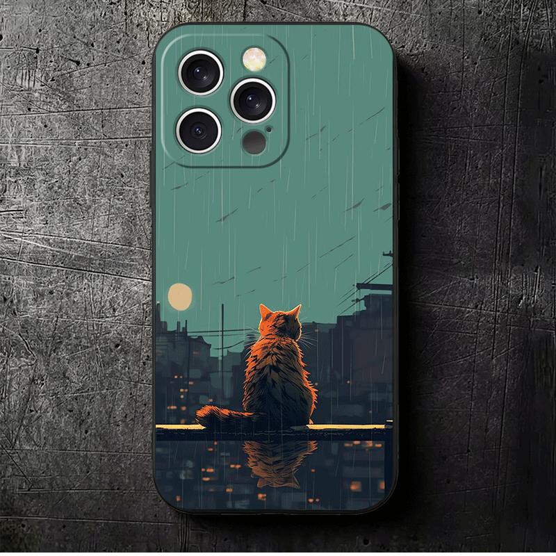 

Чехол для телефона Healing Sense Cat Rain Soft для iPhone 16 16E 17 Air 15 Pro Max 14 Plus 13 Mini 11 12 7 Черный Задняя крышка iPhone 16