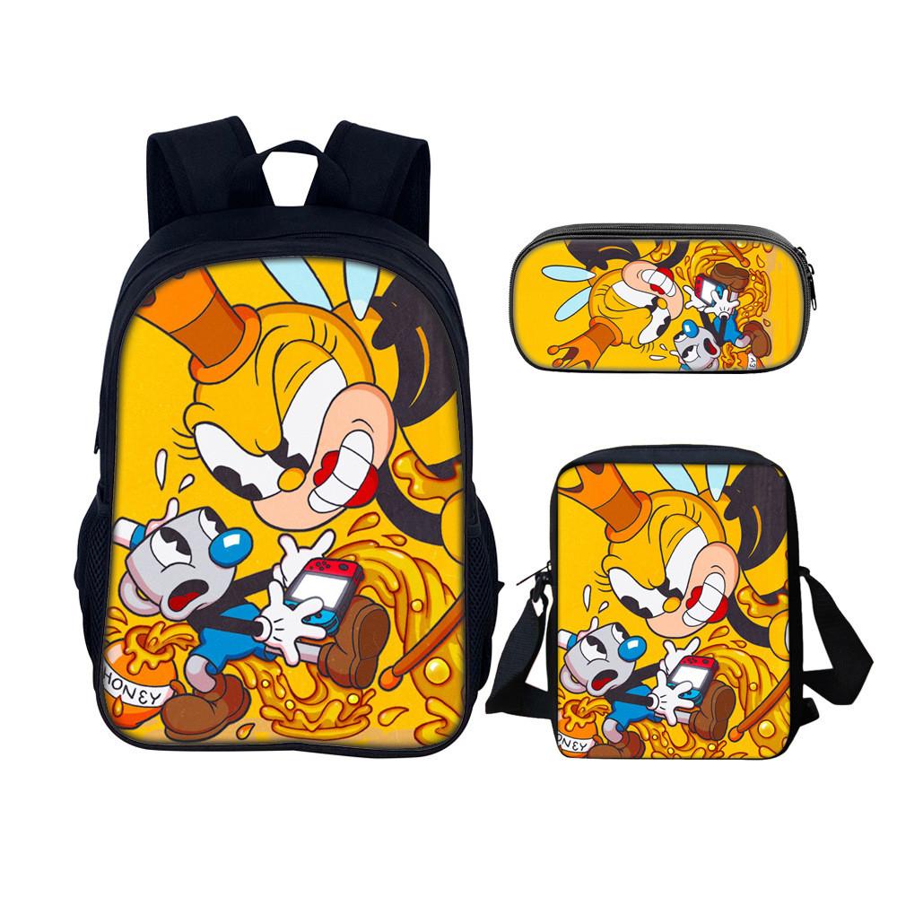 Cuphead Backpack Set For School And Travel With Nylon Construction And Multiple Compartments