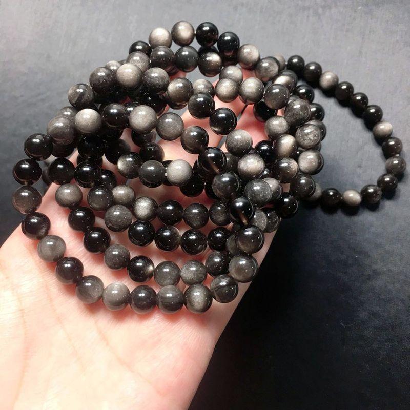 

Браслет «Кошачий глаз» с утечкой, мужское и женское украшение, серебряный камень 6mm Silver Obsidian Single Ring