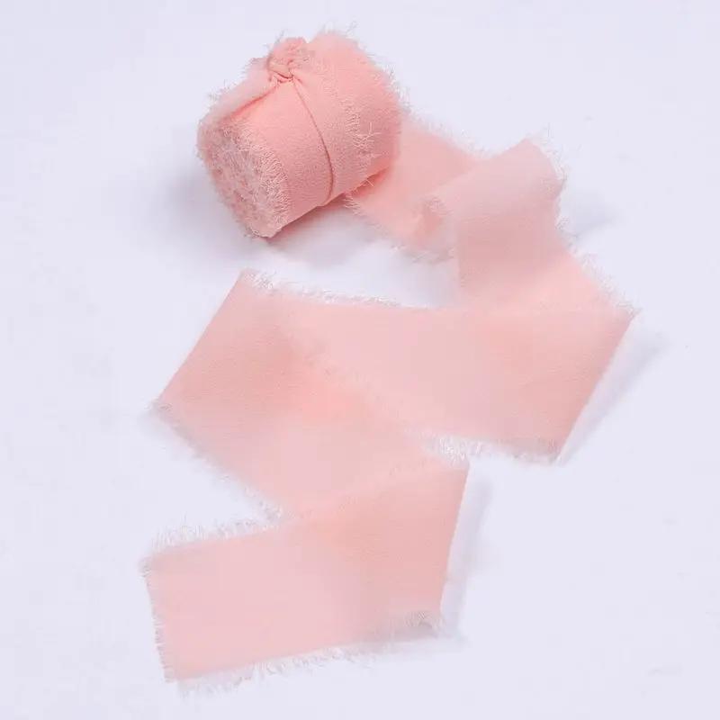 

4 см * 5 м атласная шифоновая шелковая лента ручной работы с потертыми краями для свадебных приглашений, упаковки букетов, украшений на день рождения, подарков 4x5cm