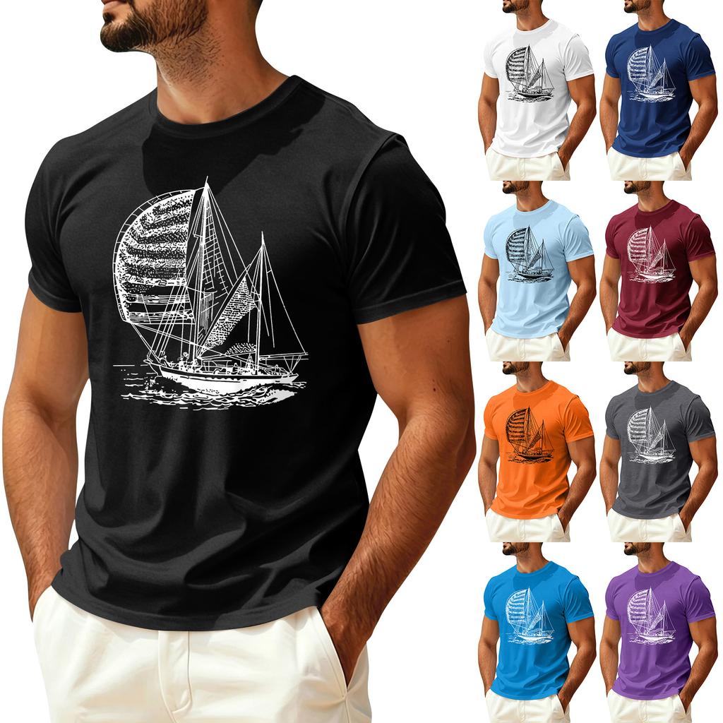 Men's Summer Casual Short Sleeve Crew Neck T-Shirt Lightweight Breathable Quick Dry Fabric Printed Design Suitable for Outdoor Activities