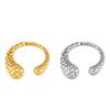 European & American Large Titanium Steel Water Drop Ring, 18K Gold Plated, Hammered Texture, Asymmetrical Open Design