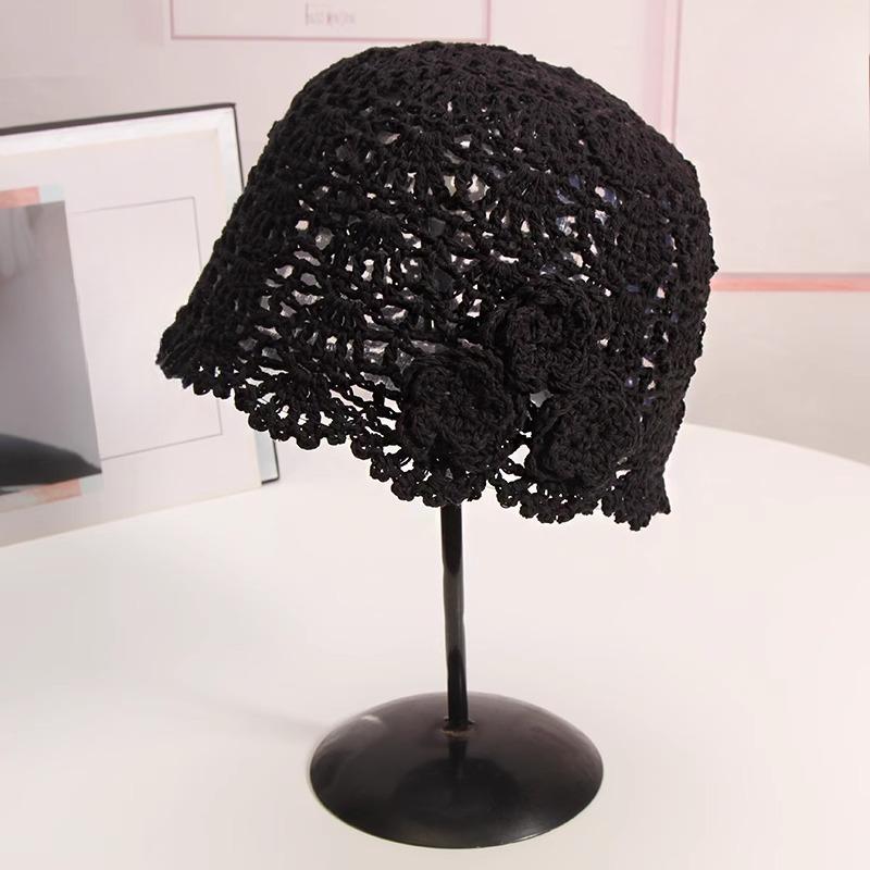 

Японская шляпа-головка цветка, вязаная вручную шапка-головка, тонкая ажурная шерстяная шапка, ретро-литературная вязаная шапка-бини