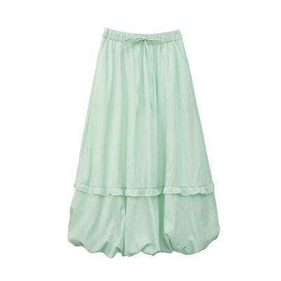 Mint Green Wood Ear Bud Skirt for Women with Flower Buds In Summer Korean Lantern Skirt for Slim Mid-length A-line Umbrella Skirt