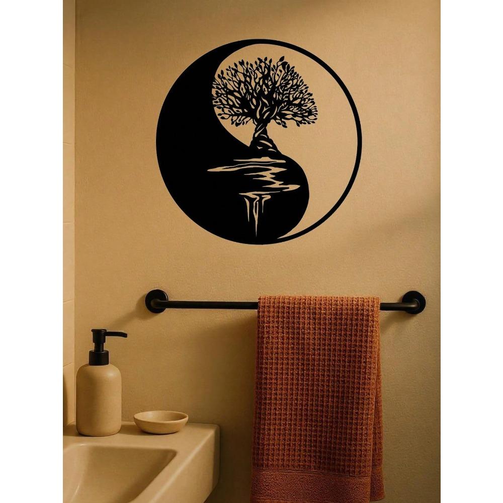 16 Inch Tree of Life Metal Wall Art, Yin Yang 3D Embossed Silhouette Home Decor