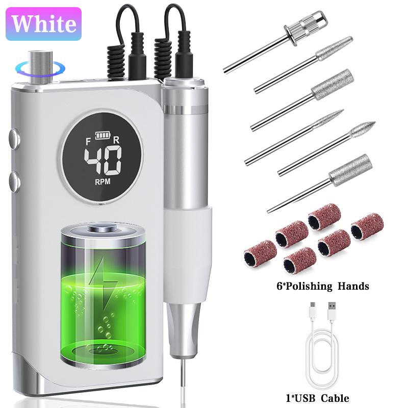 Taladro eléctrico para uñas de 40000RPM, máquina de manicura para cortar Gel de esmalte UV, herramientas eléctricas portátiles recargables para lima de uñas