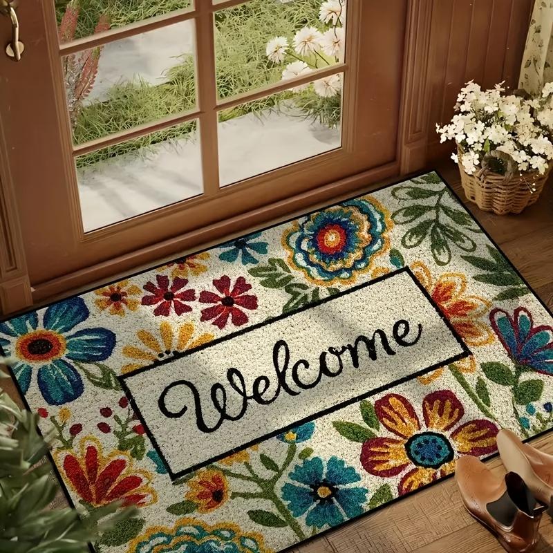 Floral Pattern Welcome Doormat Vibrant Non-Slip Rug for Indoor Outdoor High Traffic Areas Perfect for Valentine'S Day Spring Mat