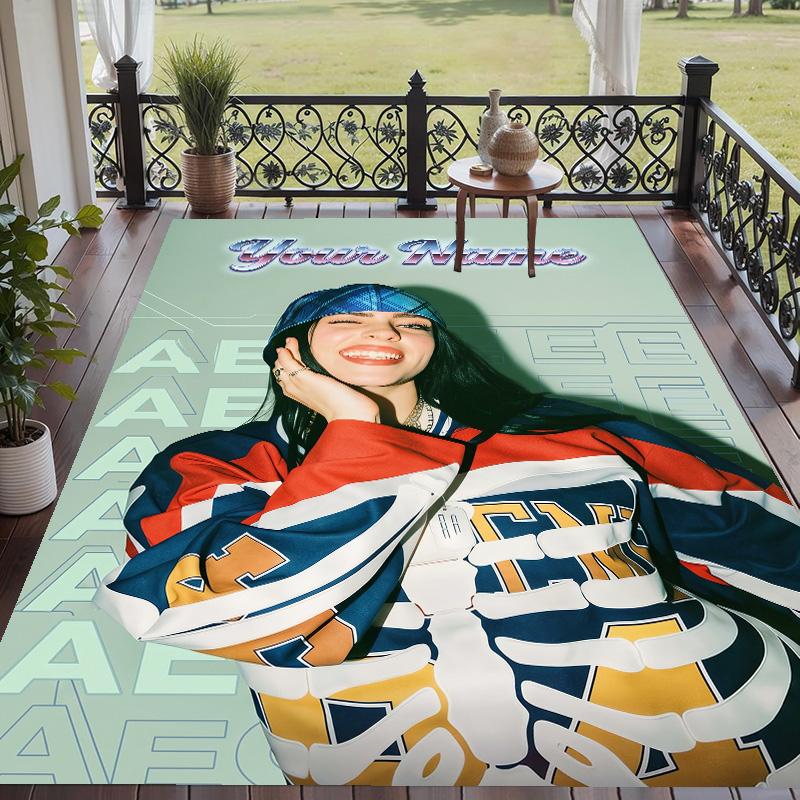 Custom Text Billie Eilish Pattern Floor Rug Soft Indoor Carpet Mat Living Room Bedroom